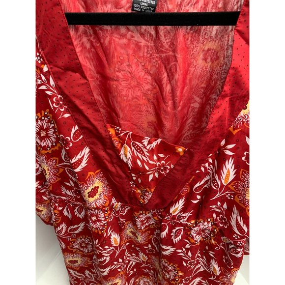 Separates By NY Design Womens 18 20 Peasant Top Shirt Red Floral VNeck Mixed Pri - Picture 3 of 4